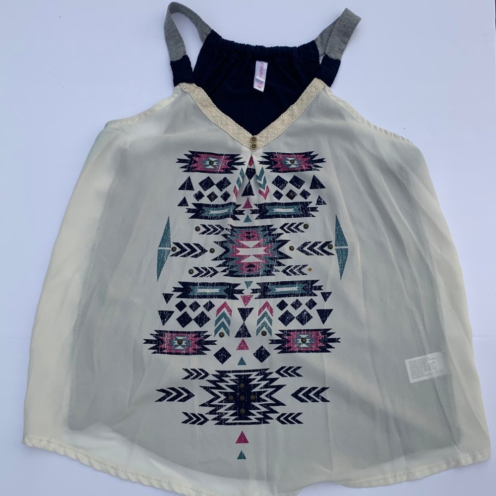 Xhiliration Semi-Sheer Tribal Tank Top